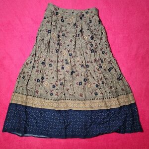 Bohemian Floral Skirt in Taupe and Navy